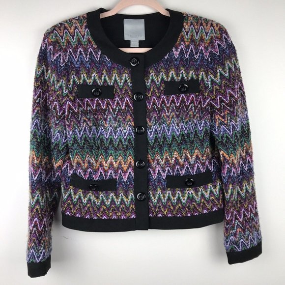 Tavora Wool Blend Zig Zag Multicolor Button Front Blazer Size Petite 6 - Picture 1 of 7